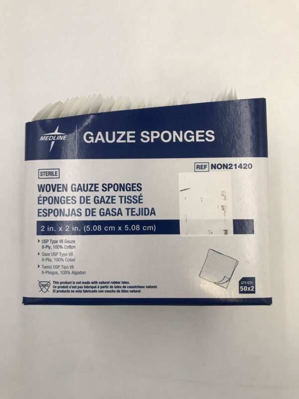 Medline NON21420 Gauze Sponges Woven Sponges 2in x 2in 8-Ply 100% Cotton (50/Box)