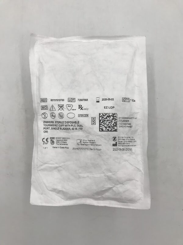 ZIMMER 60707010700 Disposable Tourniquet Cuff w/ PLC Dual Port, Single Bladder 42in