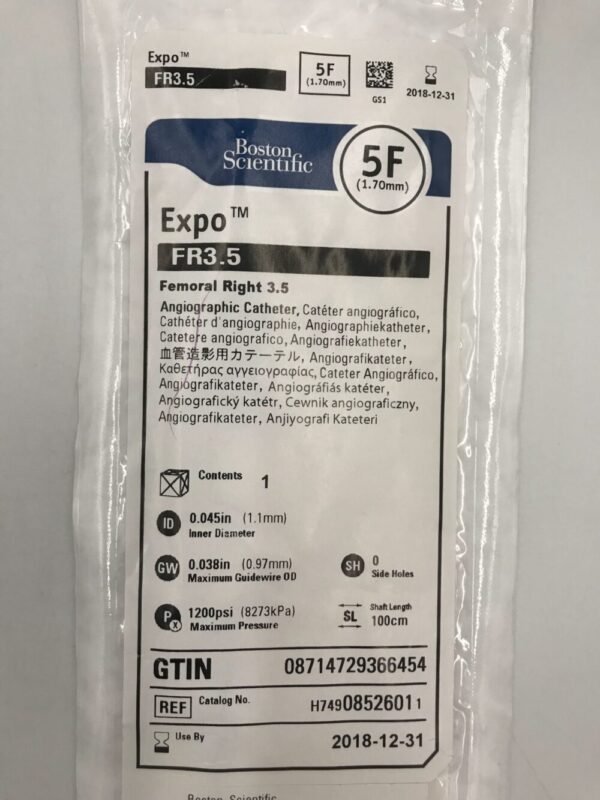 Boston Scientific 0852601 Expo FR3.5 Femoral Right 3.5 Angiographic Catheters 5F (X)