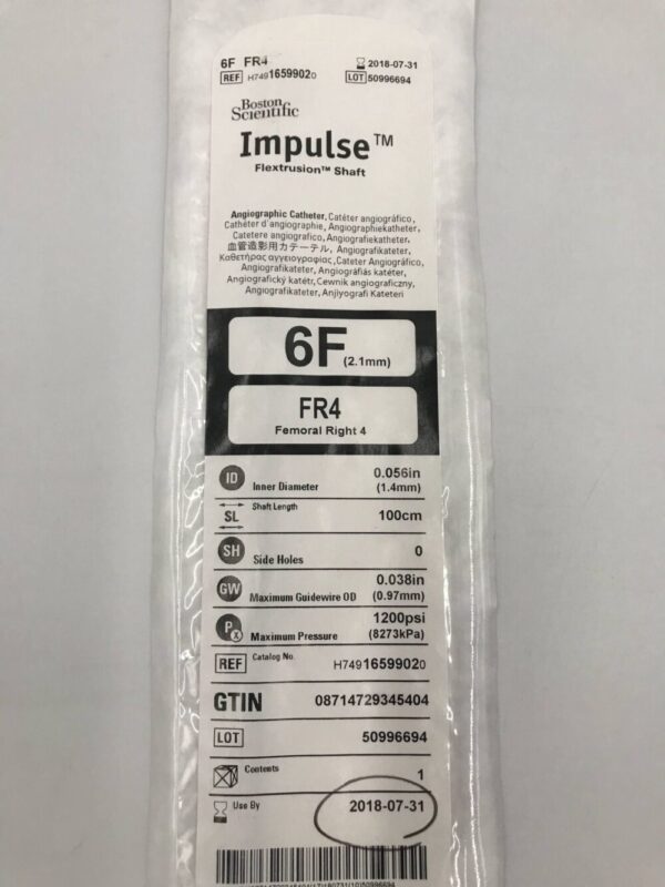 Boston Scientific 1659902 Impulse FR4 Femoral Right 4 Angiographic Catheters 6F (X)