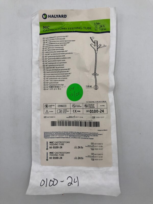 Halyard 0100-24 Gastrostomy Feeding Tube G-Tube 24Fr (X)
