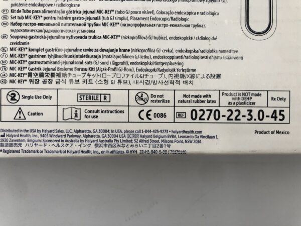 Halyard 0270-22-3.0-45 Mic-Key* Gastric-Jejunal Feeding Tube Kit Low-Profile GJ-Tube 22Fr (X)
