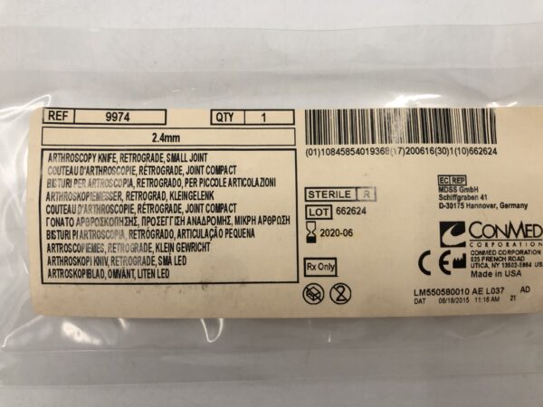 Conmed 9974 Arthroscopy Knife Retrograde Small Joint 2.4mm (X)