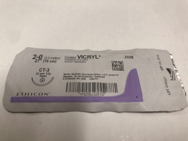 Ethicon J328 Vicryl Coated Suture Violet Braided 2-0 27" CT-3 22mm Taper (X)