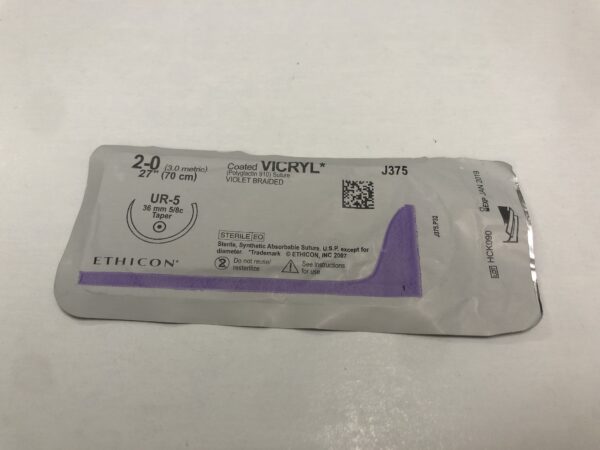 Ethicon J375 Vicryl Coated Suture Violet Braided 2-0 27" UR-5 36mm Taper (X)