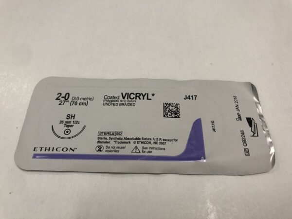 Ethicon J417 Vicryl Coated Suture Undyed Braided 2-0 27" SH 26mm (X)