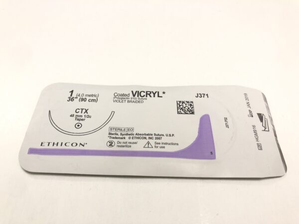 Ethicon J371 Vicryl Coated Suture Violet Braided 1 36" CTX 48mm Taper (X)