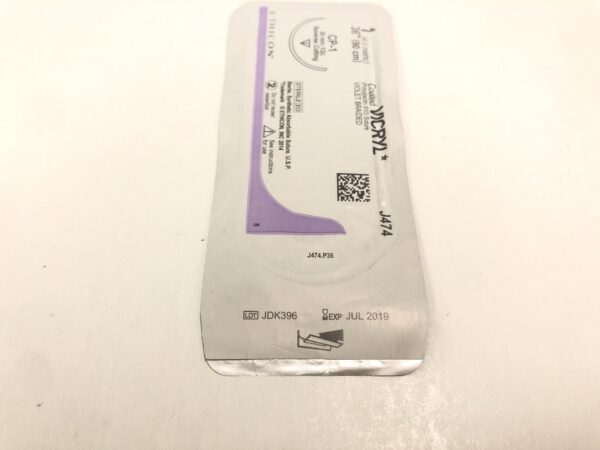 Ethicon J474 Vicryl Coated Suture Violet Braided 1 36" CP-1 36mm Reverse Cutting (X)