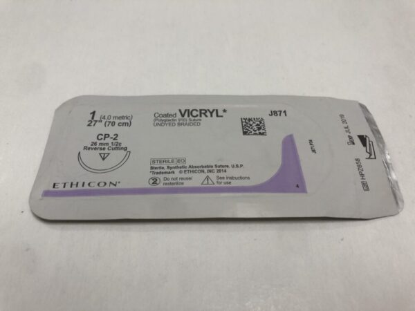 Ethicon J871 Vicryl Coated Suture Undyed Braided 1 27" CP-2 26m Reverse Cutting (X)