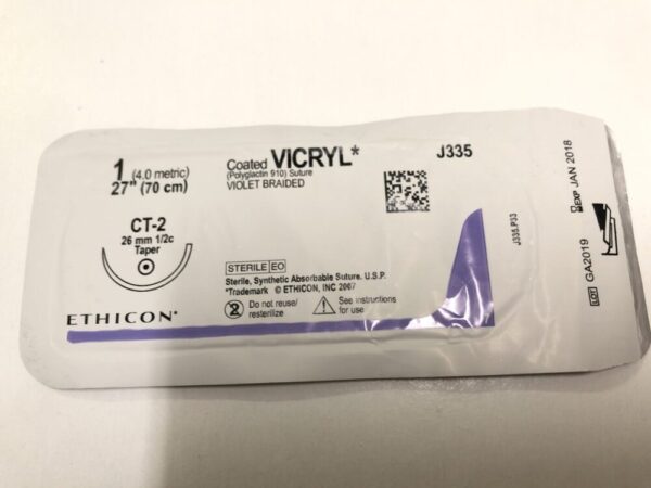 Ethicon J335 Vicryl Coated Suture Violet Braided 1 27" CT-2 26mm Taper (X)