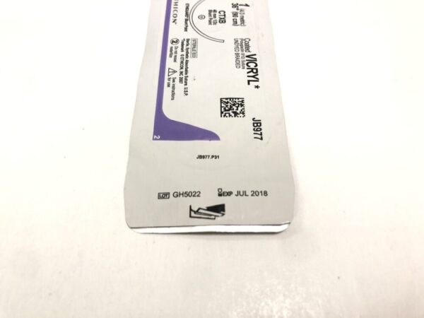 Ethicon JB977 Vicryl Coated Suture Undyed Braided 1 36" CTXB 48mm Blunt Point EthiGuard (X)