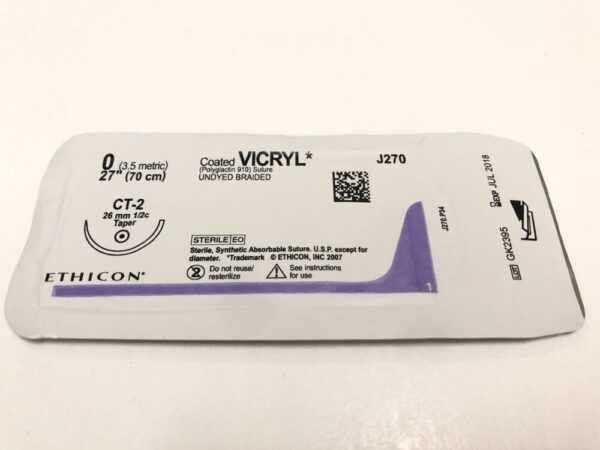 Ethicon J270 Vicryl Coated Suture Undyed Braided 0 27" CT-2 26mm Taper (X)
