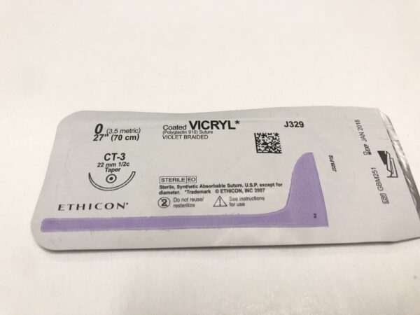 Ethicon J329 Vicryl Coated Suture Violet Braided 0 27" CT-3 22mm Taper (X)