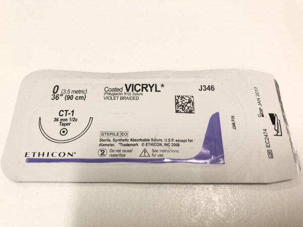 Ethicon J346 Vicryl Coated Suture Violet Braided 0 36" CT-1 36mm Taper (X)