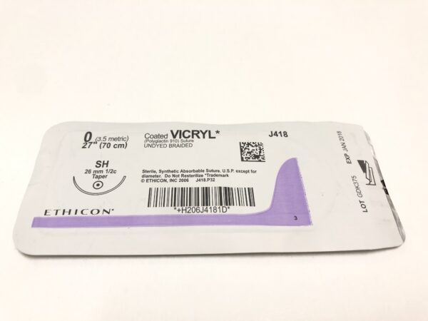Ethicon J418 Vicryl Coated Suture Undyed Braided 0 27" SH 26mm Taper (X)