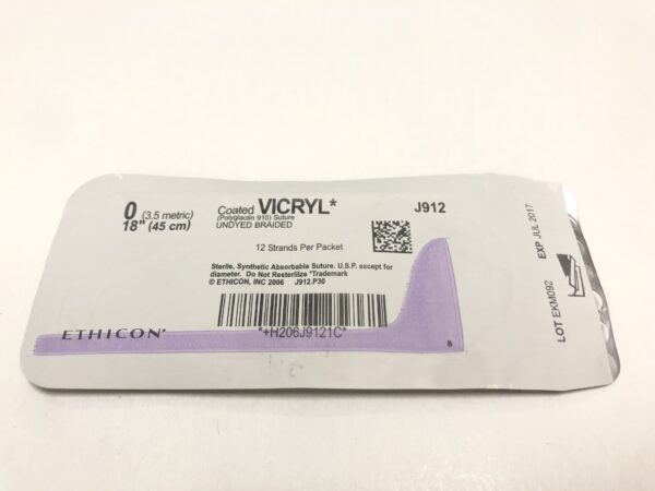Ethicon J912 Vicryl Coated Suture Undyed Braided 0 18" 12 Strands Per Packet (X)