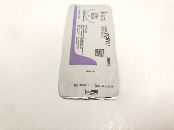 Ethicon JB946 Vicryl Coated Suture Undyed Braided 0 36" CTB-1 36mm Blunt Point Ethiguard (X)
