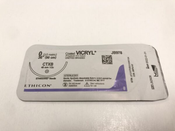 Ethicon JB978 Vicryl Coated Suture Undyed Braided 0 36" CTXB 48" Ethiguard Needle (X)