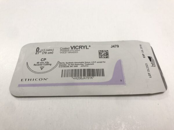 Ethicon J479 Vicryl Coated Suture Violet Braided 0 27" CP 40mm Reverse Cutting (X)