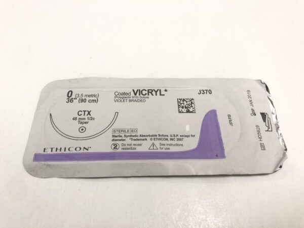 Ethicon J370 Vicryl Coated Suture Violet Braided 0 36" CTX 48mm Taper (X)