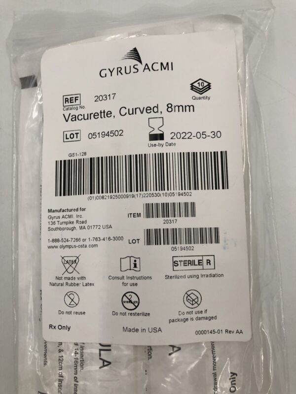Gyrus 20317 Vacurette Curved 8mm (10/Pack) (X)