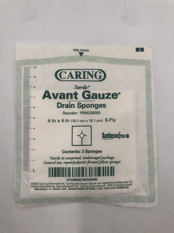 Caring PRM256000 Avant Gauze Drain Sponges 4in x 4in 6-Ply (15/Pack)