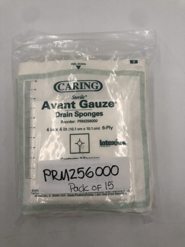 Caring PRM256000 Avant Gauze Drain Sponges 4in x 4in 6-Ply (15/Pack)