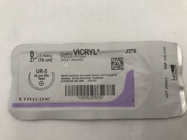 Ethicon J376 Vicryl Coated Suture Violet Braided 0 27" UR-5 36mm Taper (X)