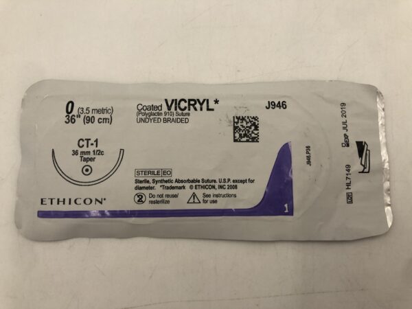 Ethicon J946 Vicryl Coated Suture Undyed Braided 0 36" CT-1 36mm Taper (X)