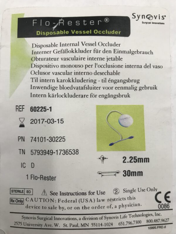 Synovis 60225-1 Flo-Rester Disposable Internal Vessel Occluder (X)