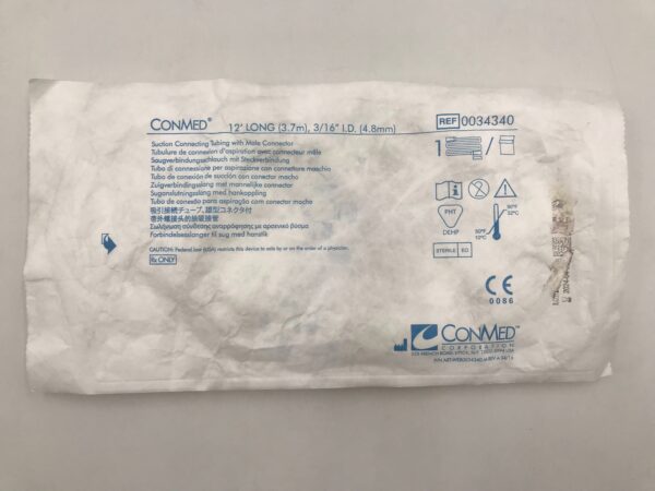 CONMED 0034340 Suction Connecting Tubing w/Male Connector 12' Long