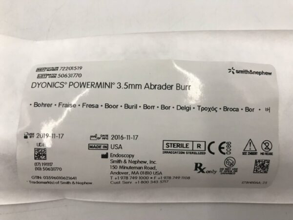 Smith & Nephew 72201519 Dyonics Powermini 3.5mm Abrader Burr Endoscopic Surgery Blades (6/Box) (X)