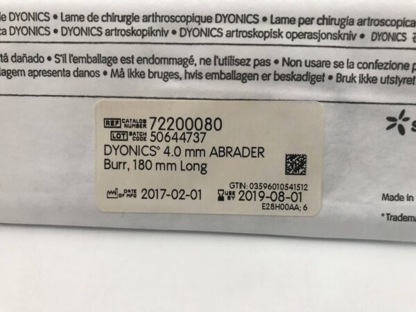 Smith & Nephew 72200080 Dyonics Power 4.0mm Abrader Burr 180mm Long Arthroscopic Surgery Blades (3/Box) (X)