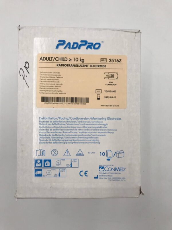 CONMED 2516Z PadPro Radiotranslucent Electrodes Adult/Child ≥10kg (10/Box)(X)
