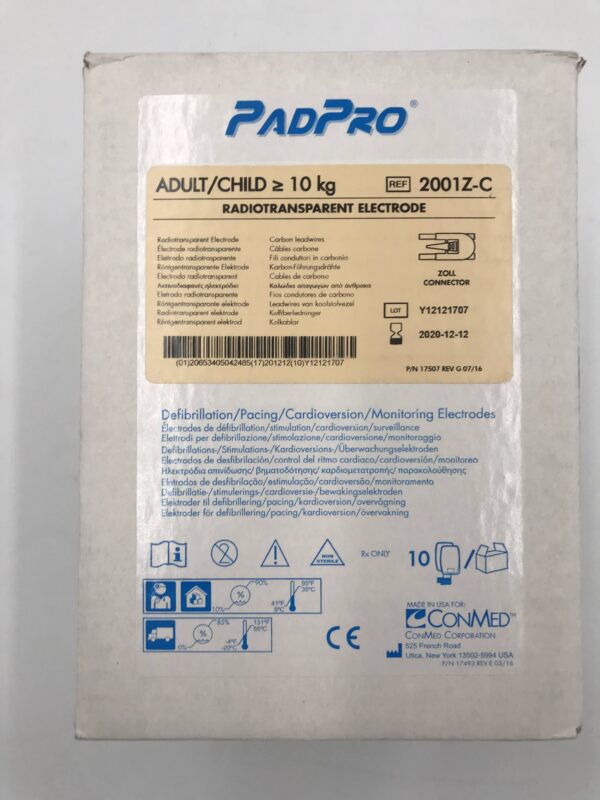 CONMED 2001Z-C PadPro Radiotransparent Electrode Adult/Child ≥10kg (10/Box)(X)