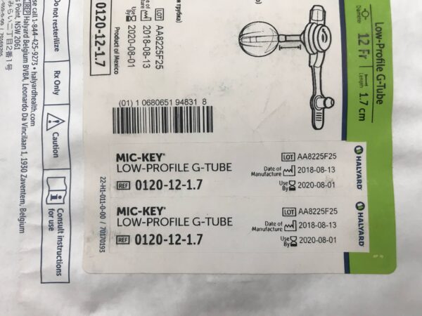 Halyard 0120-12-1.7 Mic-Key* Gastrostomy Feeding Tube Low-Profile G-Tube 12Fr (X)