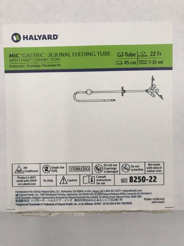 HALYARD 8250-22 Mic* Gastric-Jejunal Feeding Tube GJ-Tube 22Fr W/ENFit Connectors (X)