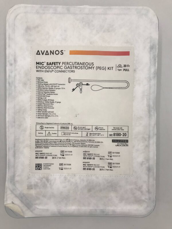 Avanos 8180-20 Mic* Safety Percutaneous Endoscopic Gastrostomy (PEG) Kit with ENFit Connectors 20Fr (X)