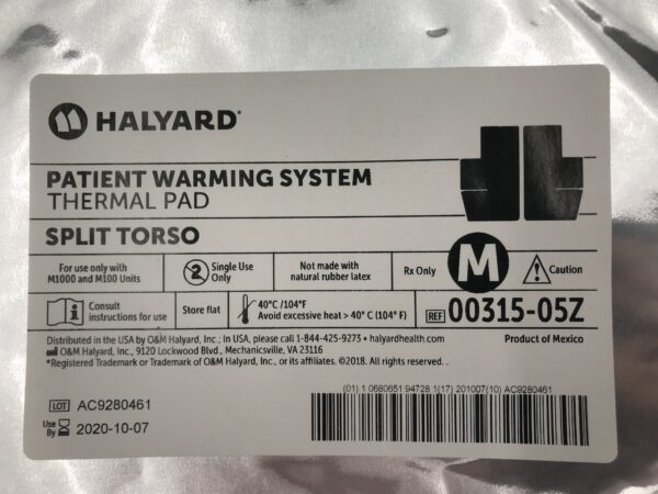 Halyard 00315-05Z Patient Warming System Thermal Pad Split Torso M (X)