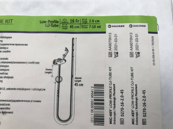 HALYARD 0270-16-2.0-45 Mic-Key* Gastric-Jejunal Feeding Tube Kit Low-Profile GJ-Tube 16Fr (X)