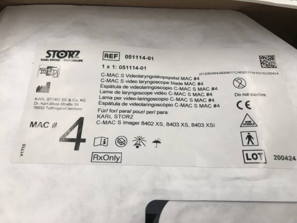 Storz 051114-10 C-MAC S Video Laryngoscope Blade MAC #4 (10/Box)