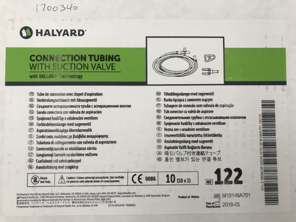 Halyard 122 Connecting Tubing with Suction Valve with Ballard Technology (10/Box)