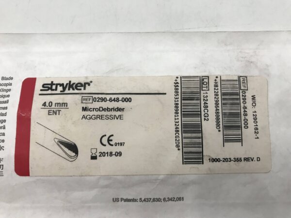 Stryker 0290-648-000 MicroDebrider Aggressive 4.0mm ENT Sinuscopic Shaver Blade (X)