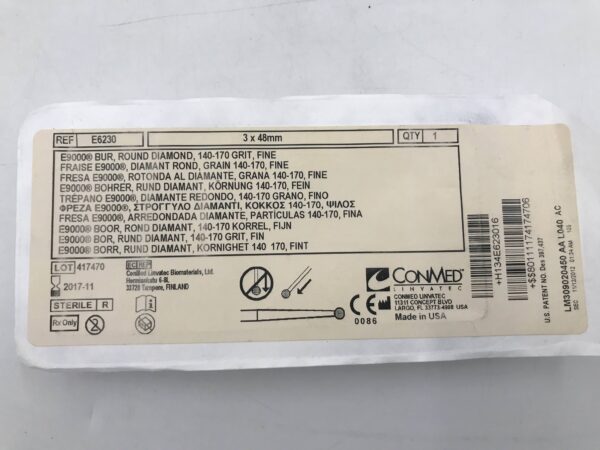 Conmed E6230 E9000 Bur Round Diamond 140-170 Grit Fine 3 x 48mm (X)