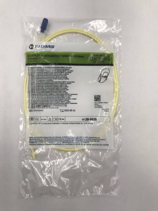 HALYARD 20-9438 CorFlo Nasogastric / Nasointestinal Feeding Tube w/ Stylet 8F x 108cm