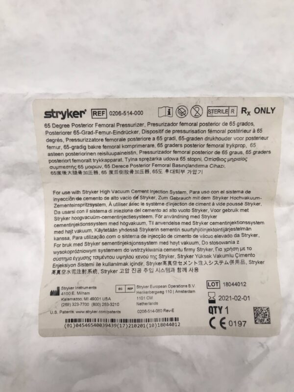 STRYKER 0206-514-000 Posterior Femoral Pressurizer 65Deg. (X)