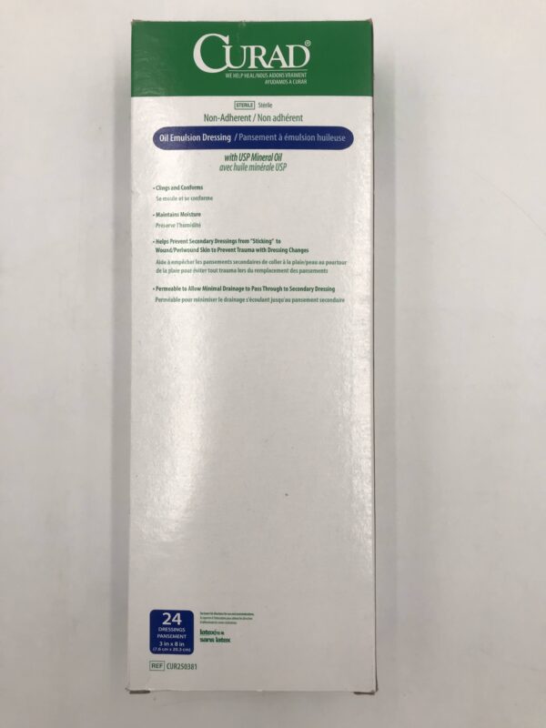 Medline CUR250381 Curad Non-Adherent Oil Emulsion Dressing with USP Mineral Oil 3in x 8in  (24/Box)(X)