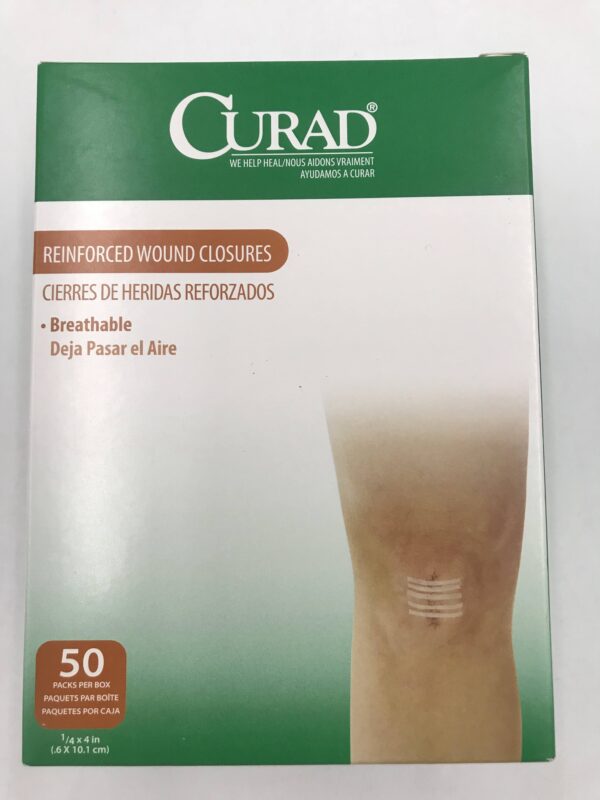 Medline NON250414 Curad Reinforced Wound Closures Breathable 1/4 x 4in (50/Box)