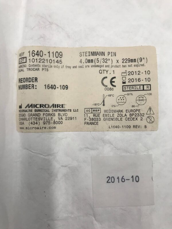 MicroAire 1640-1109 Steinmann Pin 4.0mm x 229mm (X)
