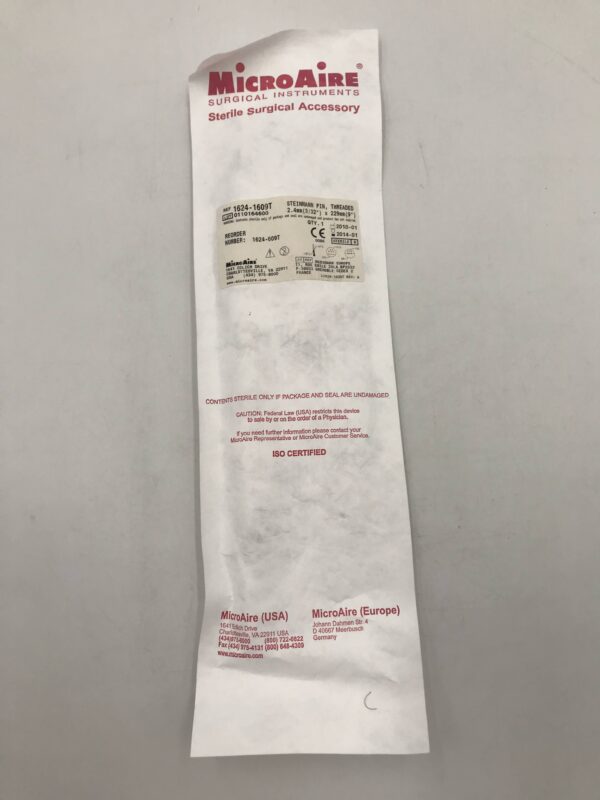 MicroAire 1624-1609T Steinmann Pin Threaded 2.4mm x 229mm (X)